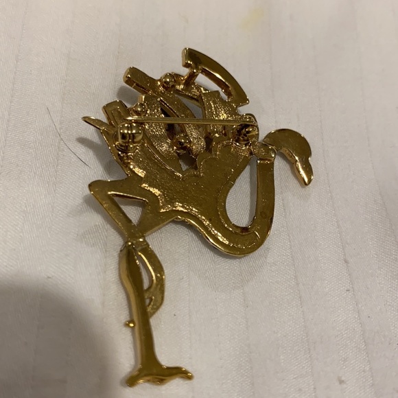 RARE COSTUME JEWELRY BROOCH OF FLAMINGO ANTIQUE - Picture 5 of 7
